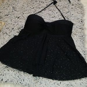 Supportive/flowing lace tankini